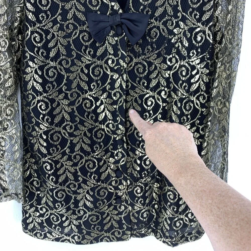 Vtg Barone Womens 10 Tunic Top Gold Metallic Glam Regency Gothic Whimsigoth - Picture 5 of 9